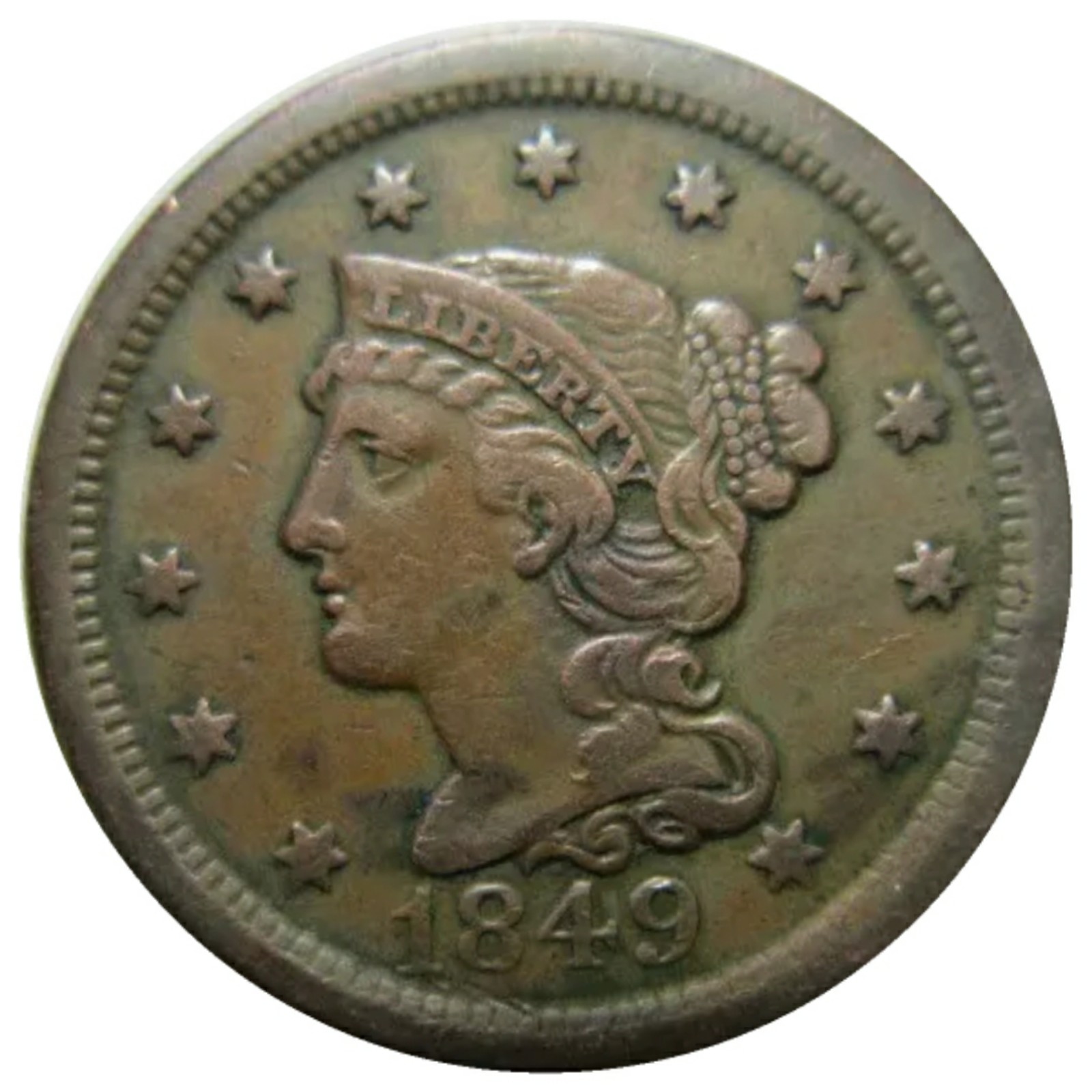 1849-1c-Braided-Hair-Large-Cent-#2